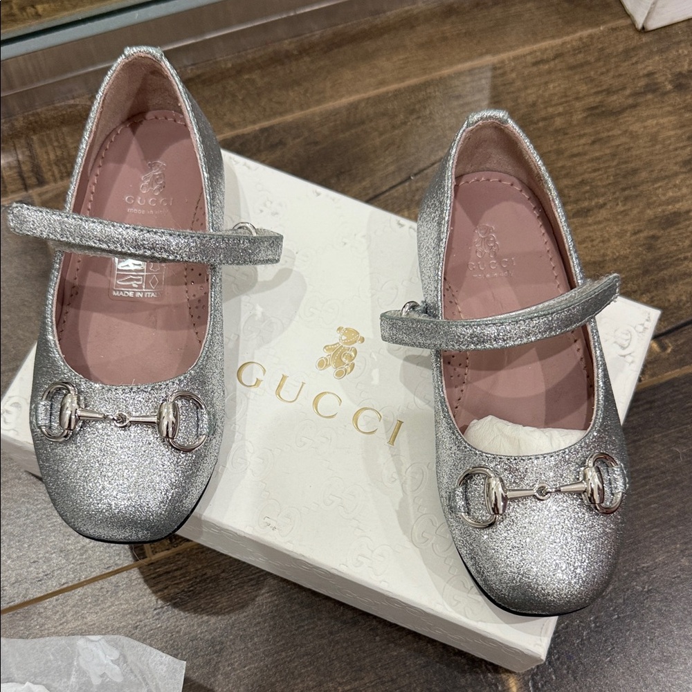 Gucci Glittering Silver Kids Dress Shoes